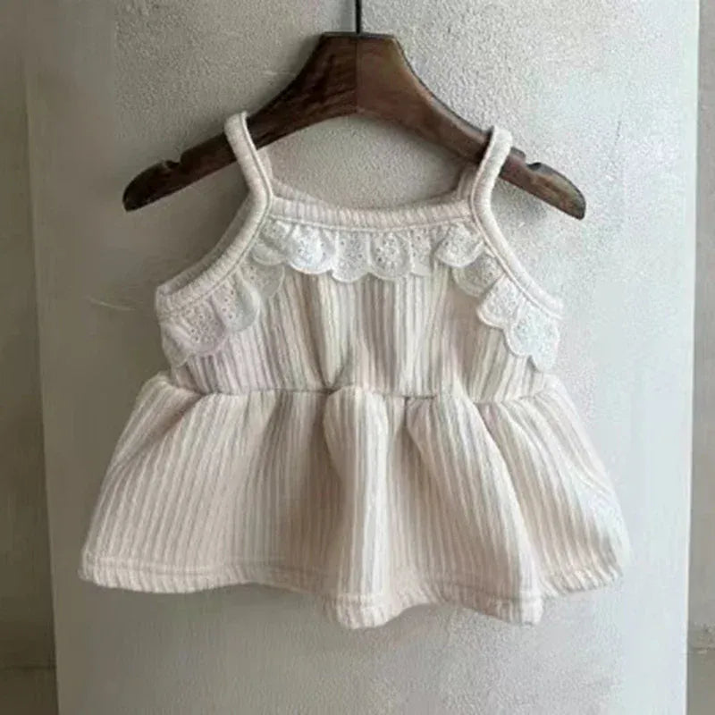 ノースリーブワンピース Ivory / 9M 73cm ベビーワンピース キャミソールレースペプラムチュニック キャミワンピ ミニワンピ 3カラー【mh0005735】