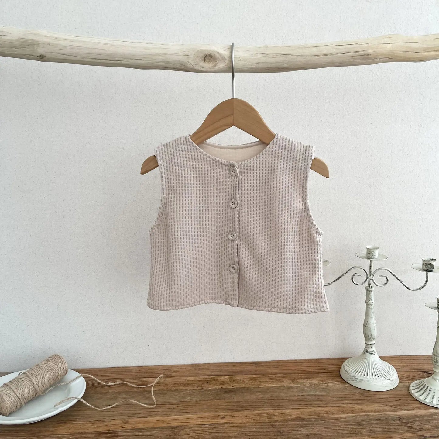 ベスト khaki / 12M 80cm ベビートップス 前あきベスト シンプルベーシック 2カラー