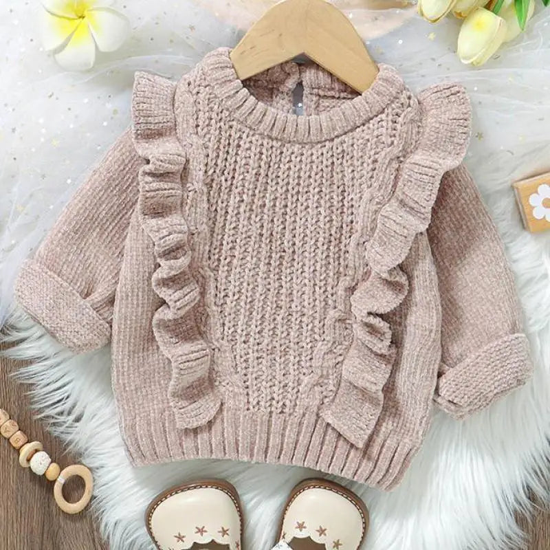 ニット・セーター khaki / 2-3Y 98cm ベビートップス ショルダーラッフルフリルニットセーター 3カラー