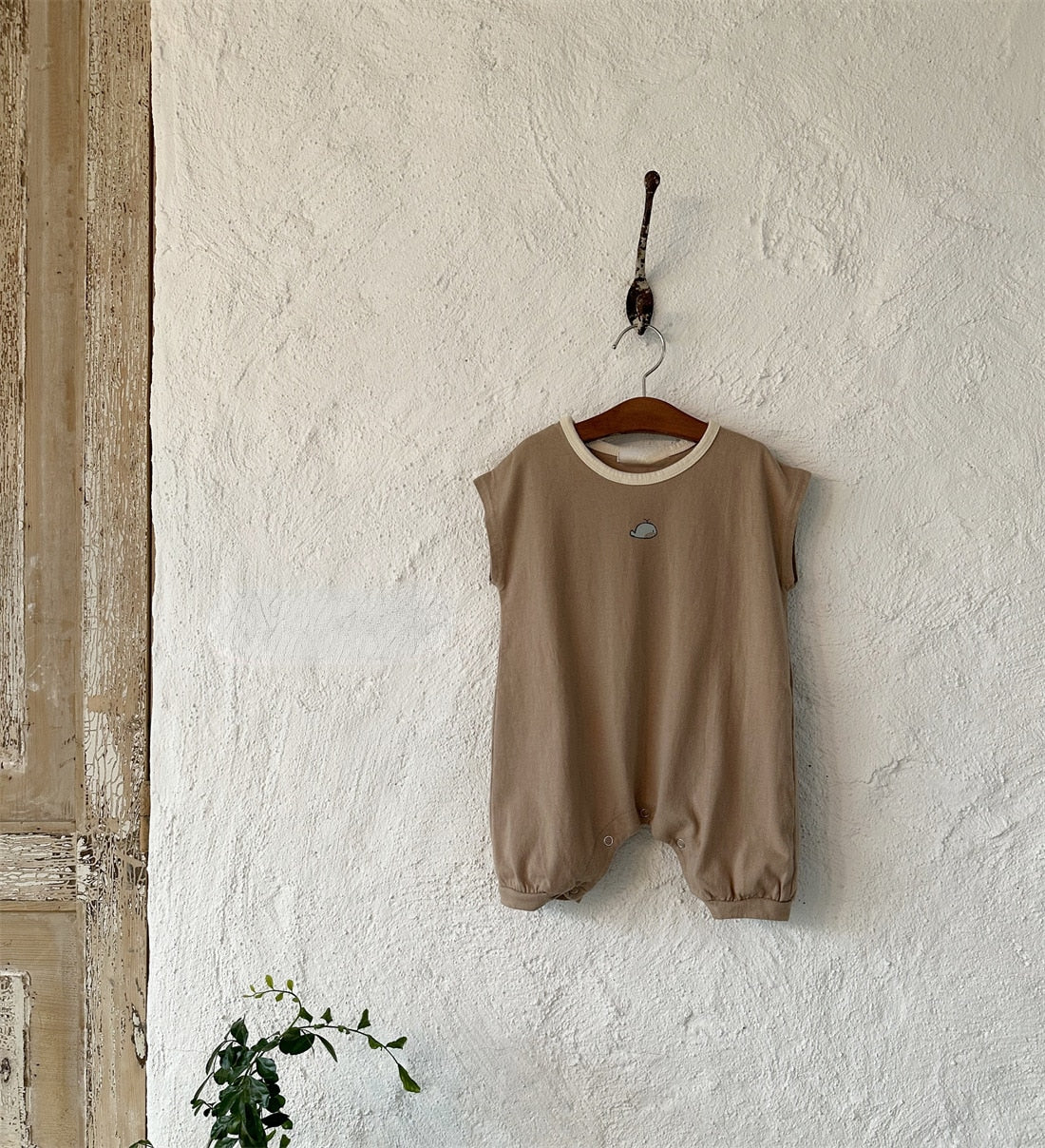 半袖ロンパース Khaki / 66cm ベビー くじら ホエール 半袖 ルーズ ジャンプスーツ ロンパース アプリコット カーキ ボーイズ 5834B