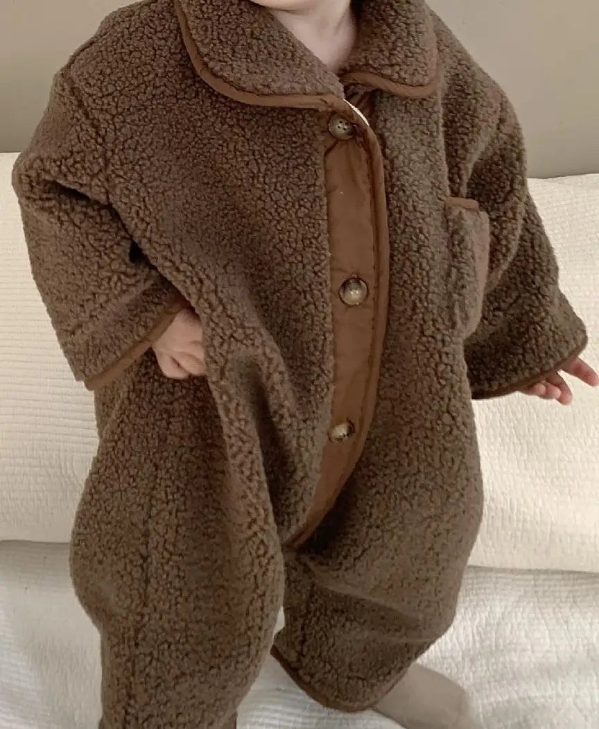 アウタージャンプスーツ khaki / 6M 66cm ベビーアウタージャンプスーツ ボアフリース長袖ロンパース 3カラー ユニセックス 男の子 女の子 子供服