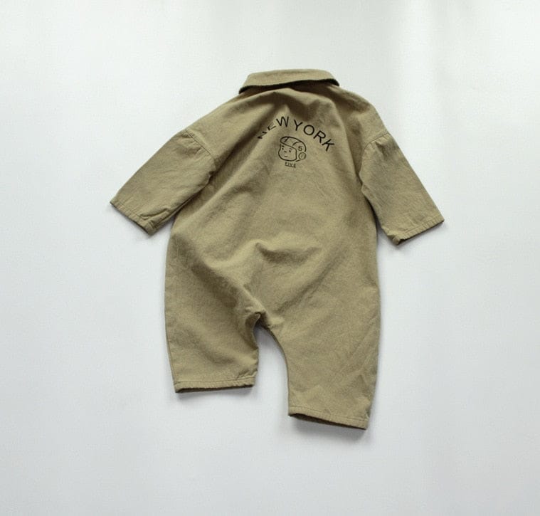長袖ジャンプスーツ khaki / 80cm キッズ コットンリネン 長袖 ジャンプスーツ つなぎ
