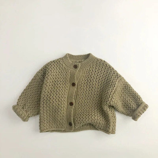 カーディガン・パーカー khaki / 80cm キッズカーディガン ニット 長袖セーター ざっくり ルーズ カーキ ベージュ 2カラー ボーイズ 男の子 子供服