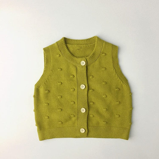 ベスト lemon yellow / 80cm キッズ ニット 前あき ベスト