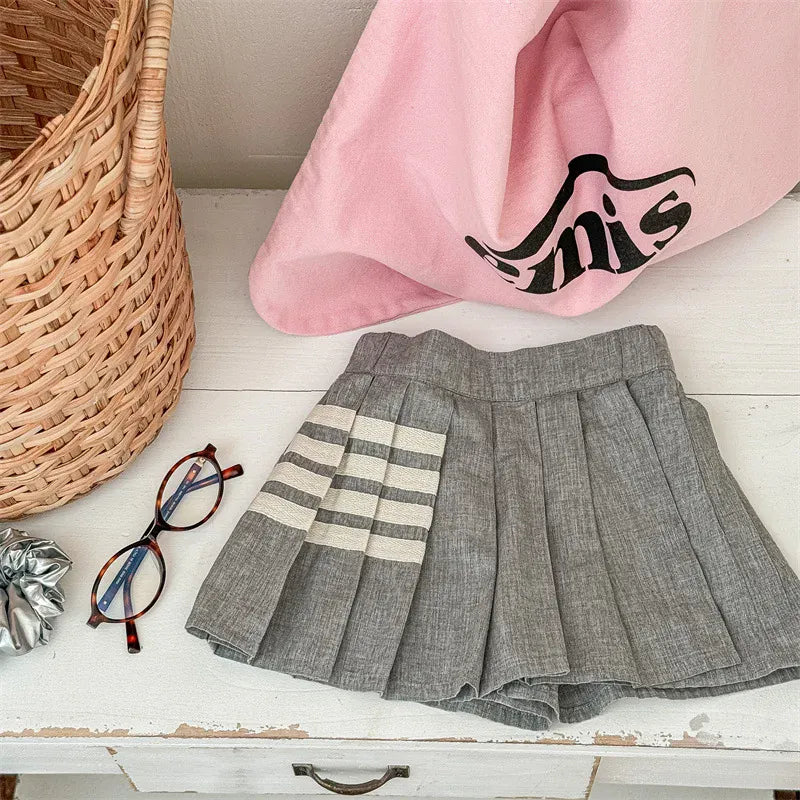 スカート light gray / 12M 80cm キッズスカート プリーツミニスカート パンツインスカート ライン入り スクールスタイル 2カラー