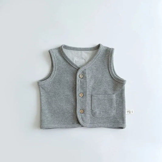 ベスト Light Grey / 80cm 9-12M キッズベスト シンプル前あきベストトップス 3カラー【mh0007494】