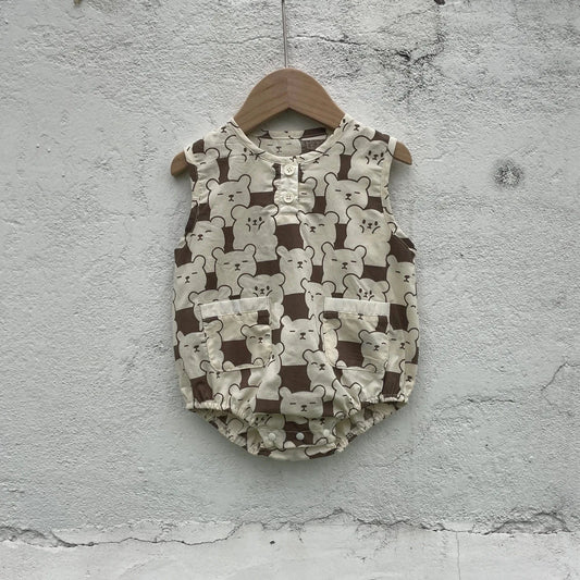 ノースリーブロンパース Little Bear / 66cm ベビーロンパース ノースリーブボディスーツ 水玉ドット/ベアくまプリント【mh0006060】