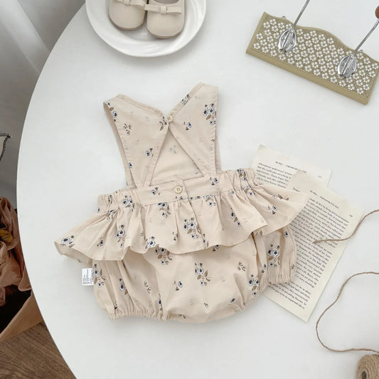 ノースリーブロンパース ベビーロンパース ノースリーブボディスーツ フリル フラワー花柄プリント【mh0004649】