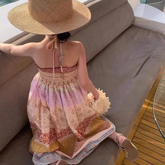 ノースリーブワンピース キッズワンピース ホルターネック サマードレス リゾートウェア【mh0005653】