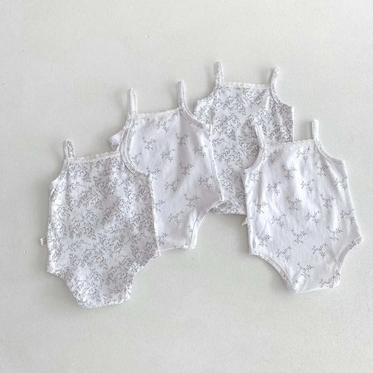 ノースリーブロンパース ベビーロンパース キャミソールボディスーツ リボン ボタニカルプリント柄 肌着【mh0005701】