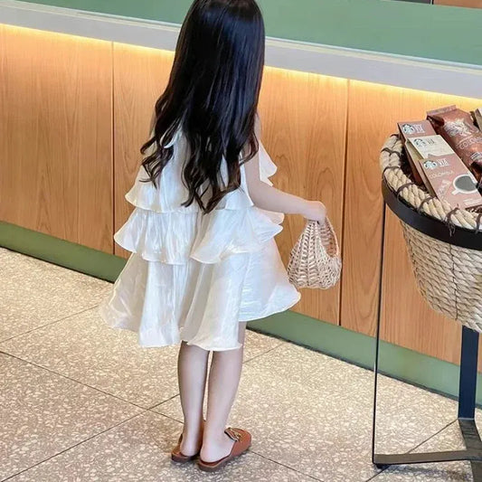 ノースリーブワンピース キッズワンピース キャミソール ティアードワンピース ケーキスカートサマードレス アプリコット【mh0005958】