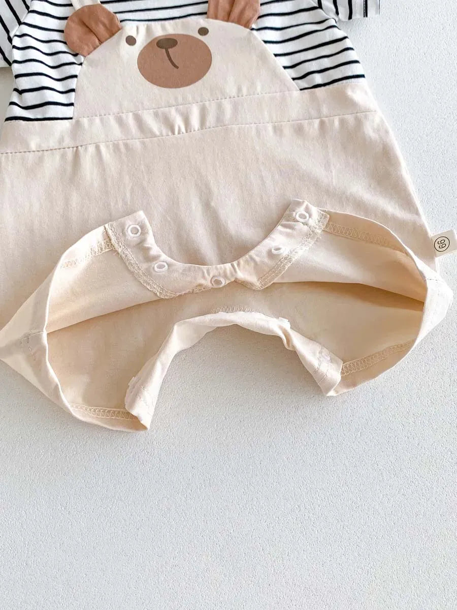 半袖ロンパース ベビーロンパース 半袖ドッキングジャンプスーツ くまベア ボーダー【mh0006194】