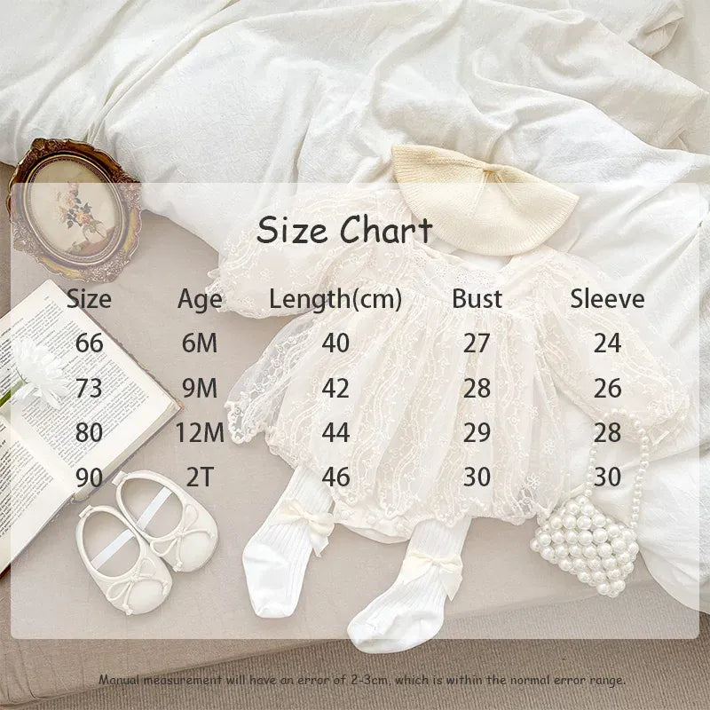 長袖ロンパース ベビーロンパース 長袖レーススカートボディスーツ ベビードレス ベージュ【mh0006620】