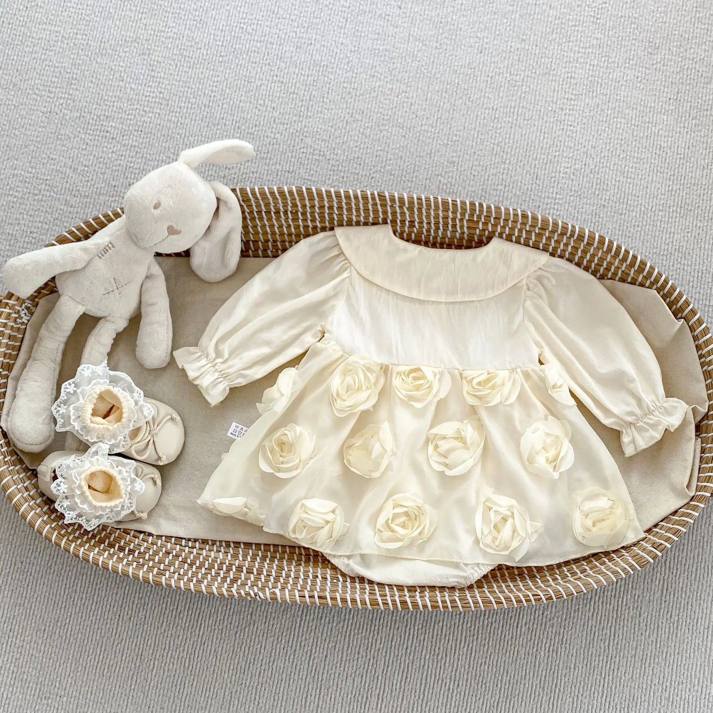 長袖ロンパース ベビーロンパース ローズフラワースカート長袖ボディスーツ ドレスロンパース【mh0007154】