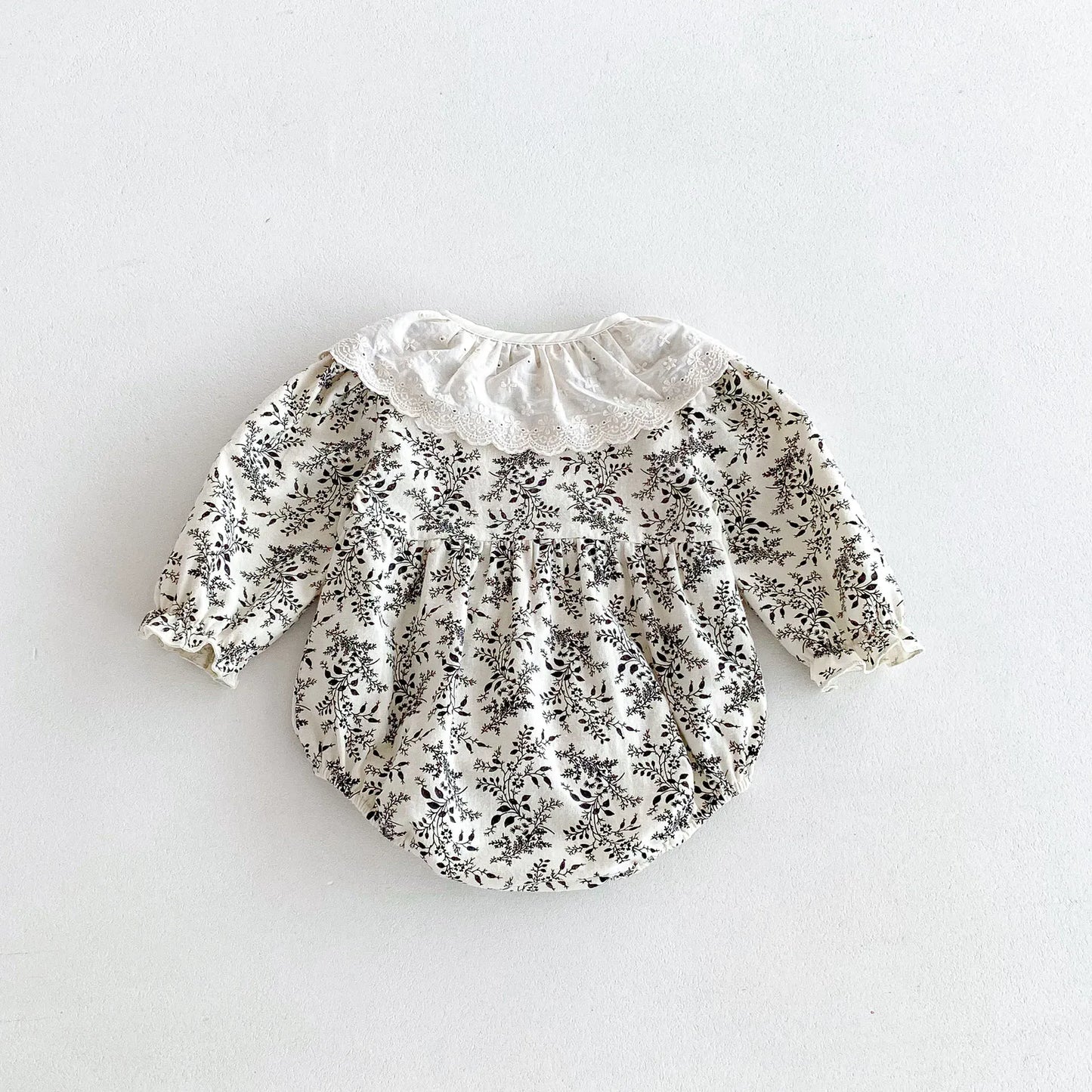 長袖ロンパース ベビーロンパース レース襟フラワープリント長袖ボディスーツ【mh0007400】