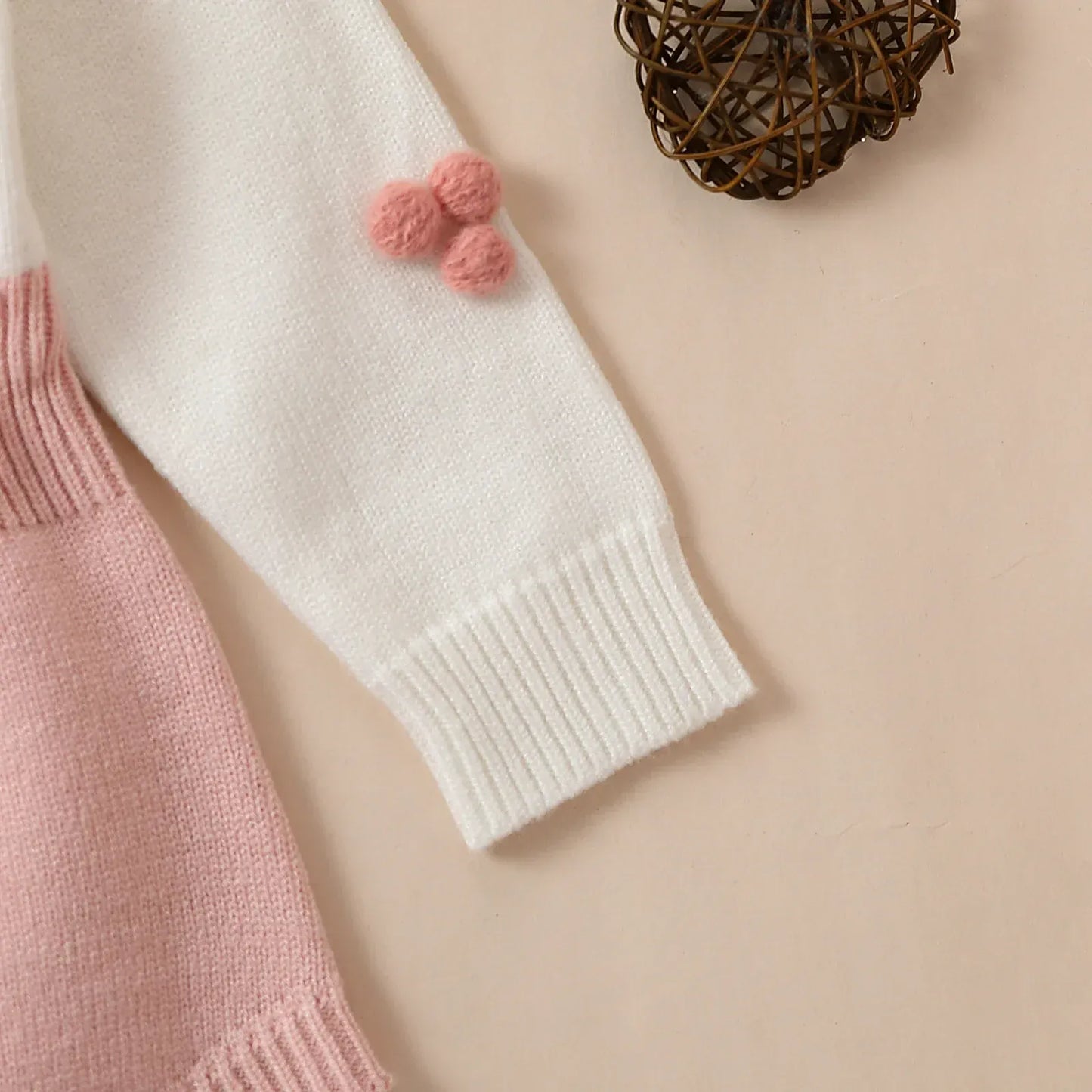 長袖ロンパース ベビーロンパース ハートニット切り替え長袖ボディスーツ【mh0007432】