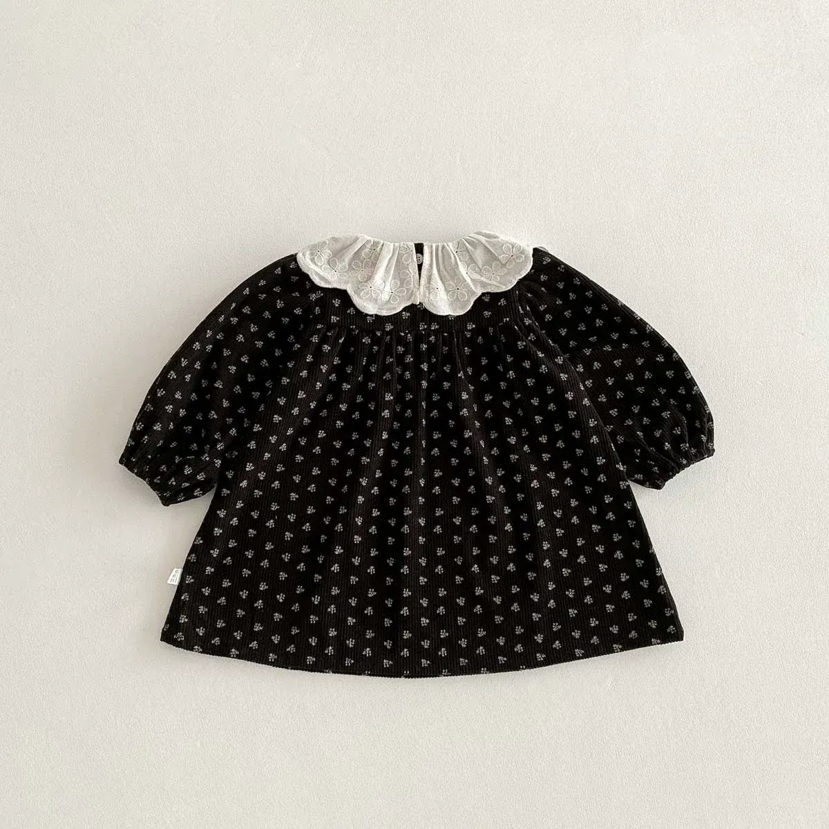 長袖ワンピース キッズワンピース ラッフル襟フラワープリントレトロ長袖ワンピース【mh0007465】