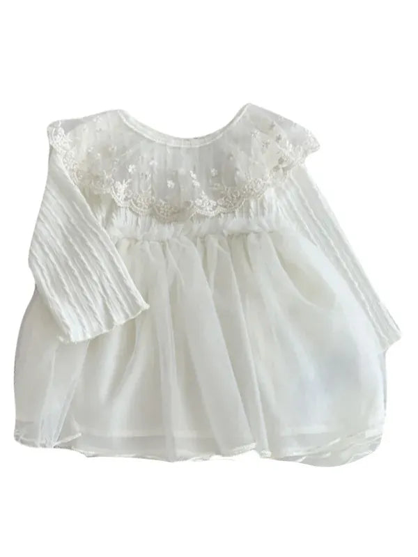 長袖ワンピース ベビーワンピース フラワー刺繍レーススカート長袖ドレスワンピース【mh0007760】