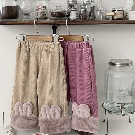 ロングパンツ・スウェットパンツ キッズパンツ うさ耳アクセントボアフリースルーズワイドパンツ【mh0008008】