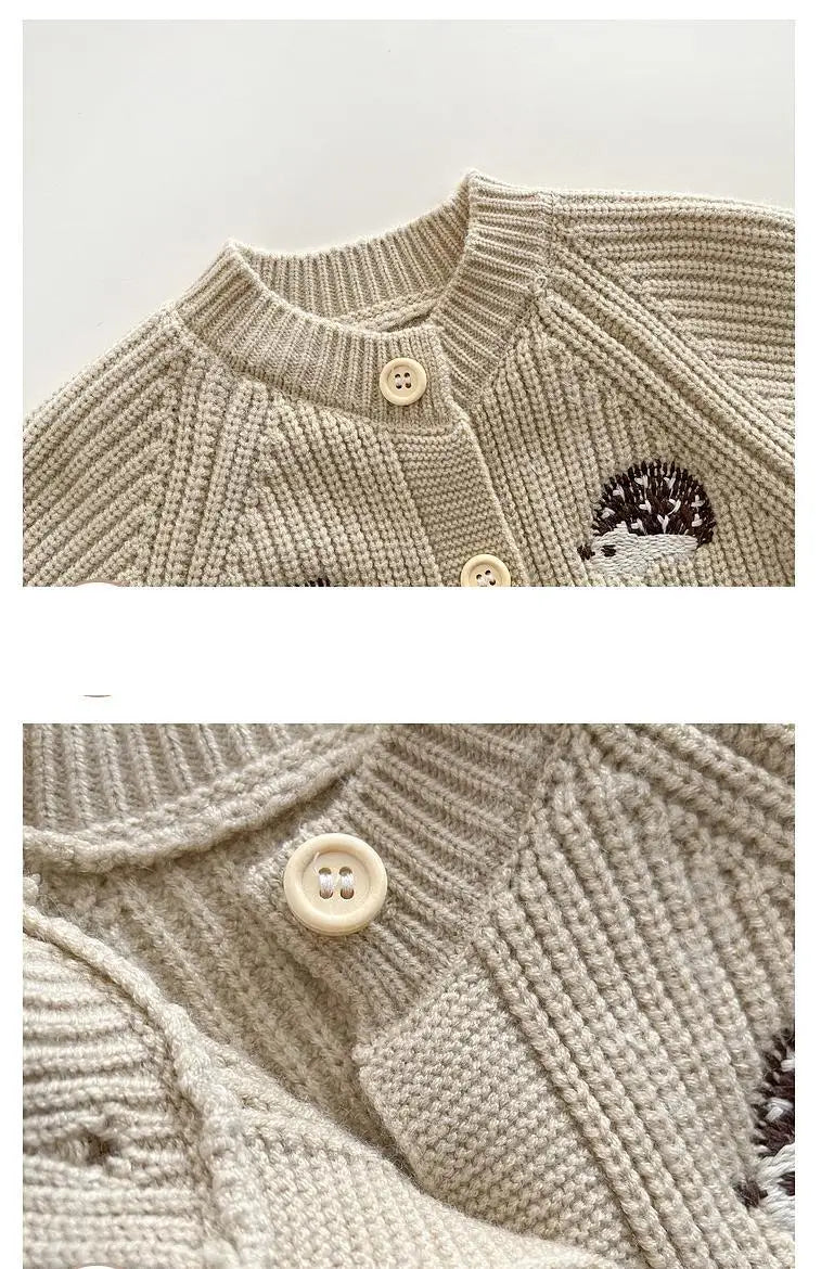 長袖ロンパース ベビーロンパース ヘッジホックハリネズミ刺繍長袖ニットジャンプスーツ【mh0008057】