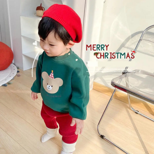 トレーナー・フーディ キッズトップス ベアくまクリスマスカラー長袖スウェットトレーナー【mh0008087】