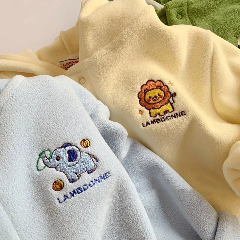 キッズ用フリースフーディ パーカー 刺繍アップ(ライオン/動物ワンポイント)
