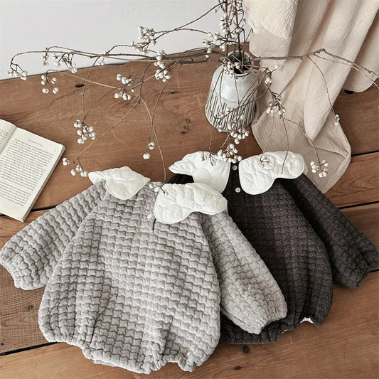 長袖ロンパース ベビーロンパース ぽこぽこキルティングフラワーカラー長袖ボディスーツ【mh0008187】