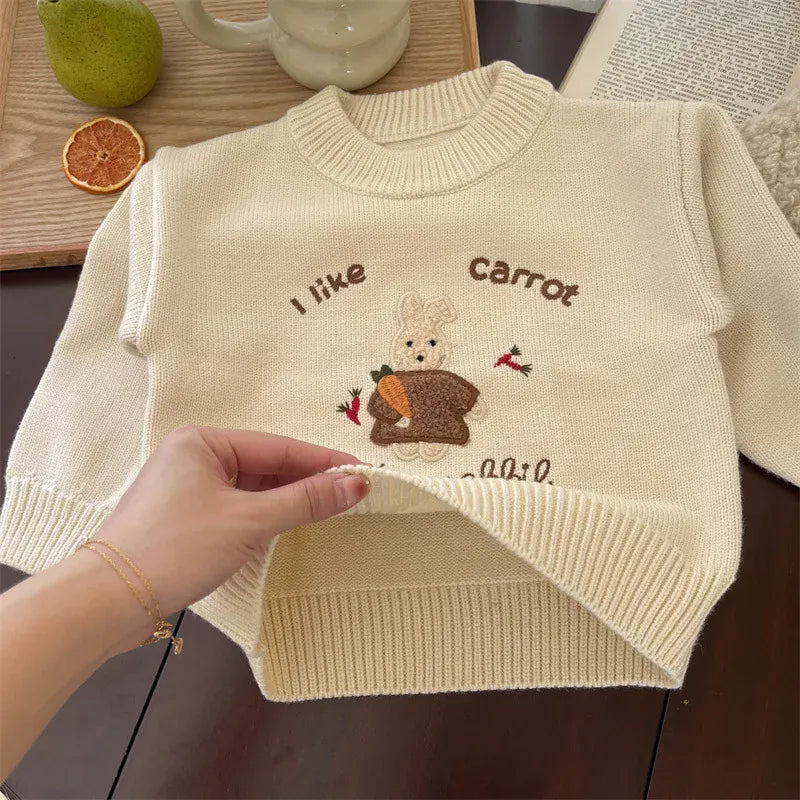 ニット・セーター キッズトップス うさぎラビット刺繍長袖ニットセーター【mh0008438】