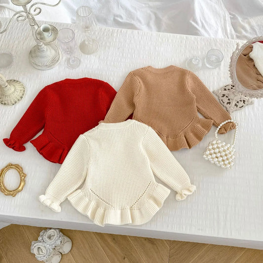 長袖ロンパース ベビーロンパース リボンフリルミニスカートニット長袖ボディスーツ【mh0008548】