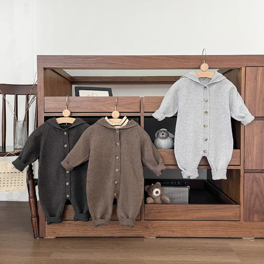 長袖ロンパース ベビージャンプスーツ くま耳フーディニットロンパース【mh0008611】