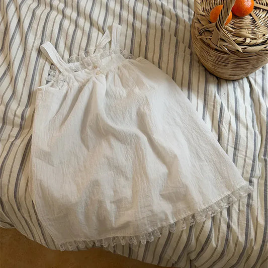 ノースリーブワンピース キッズワンピース レースフリルサスペンダードレスワンピース【mh0008669】