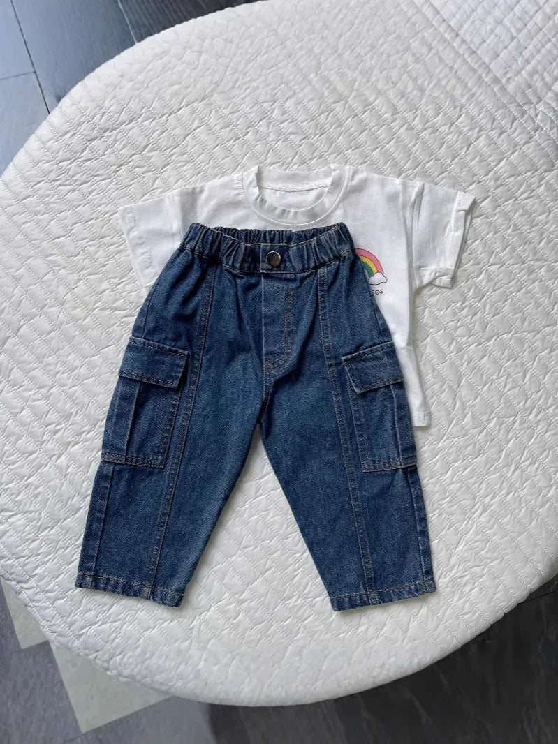 デニムパンツ キッズパンツ シンプルルーズデニムカーゴパンツ【mh0008772】