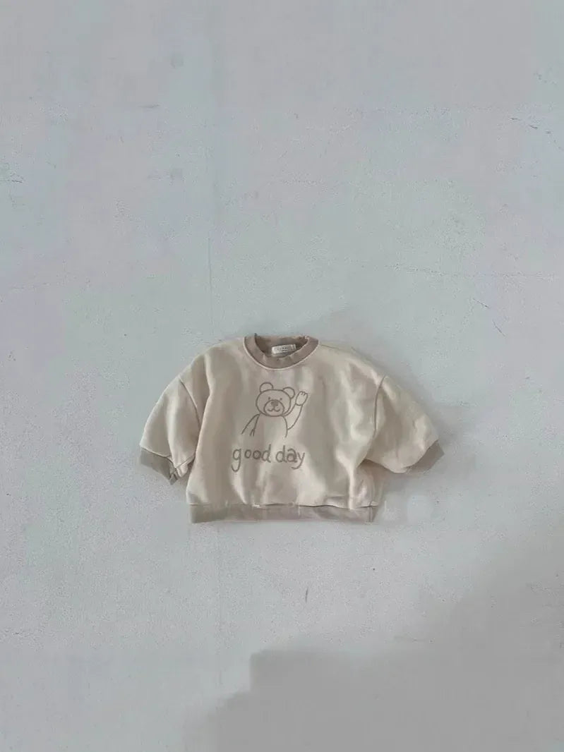 トレーナー・フーディ ベビートップス ベアくまプリントバイカラー長袖スウェットシャツ【mh0008786】