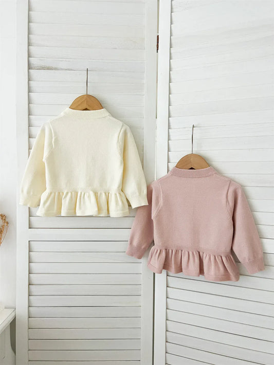 カーディガン・パーカー ベビーカーディガン 刺繍ペプラムフリル長袖ニットカーディガン【mh0008810】