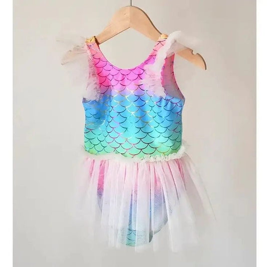 ベビー用水着 キッズ水着 マーメイド人魚姫フリルワンピーススイムウェア 帽子セット【mh0009082】