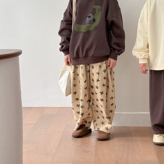ロングパンツ・スウェットパンツ キッズパンツ 星スタープリントロングルーズワイドパンツ【mh0009198】