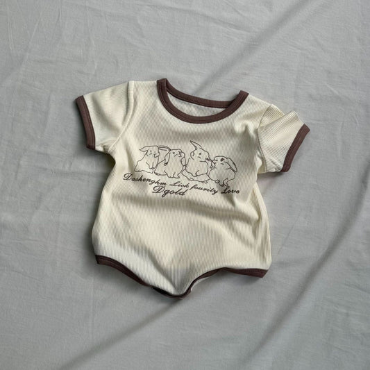 半袖ロンパース うさぎラビットプリント半袖ボディスーツロンパース【mh0009424】