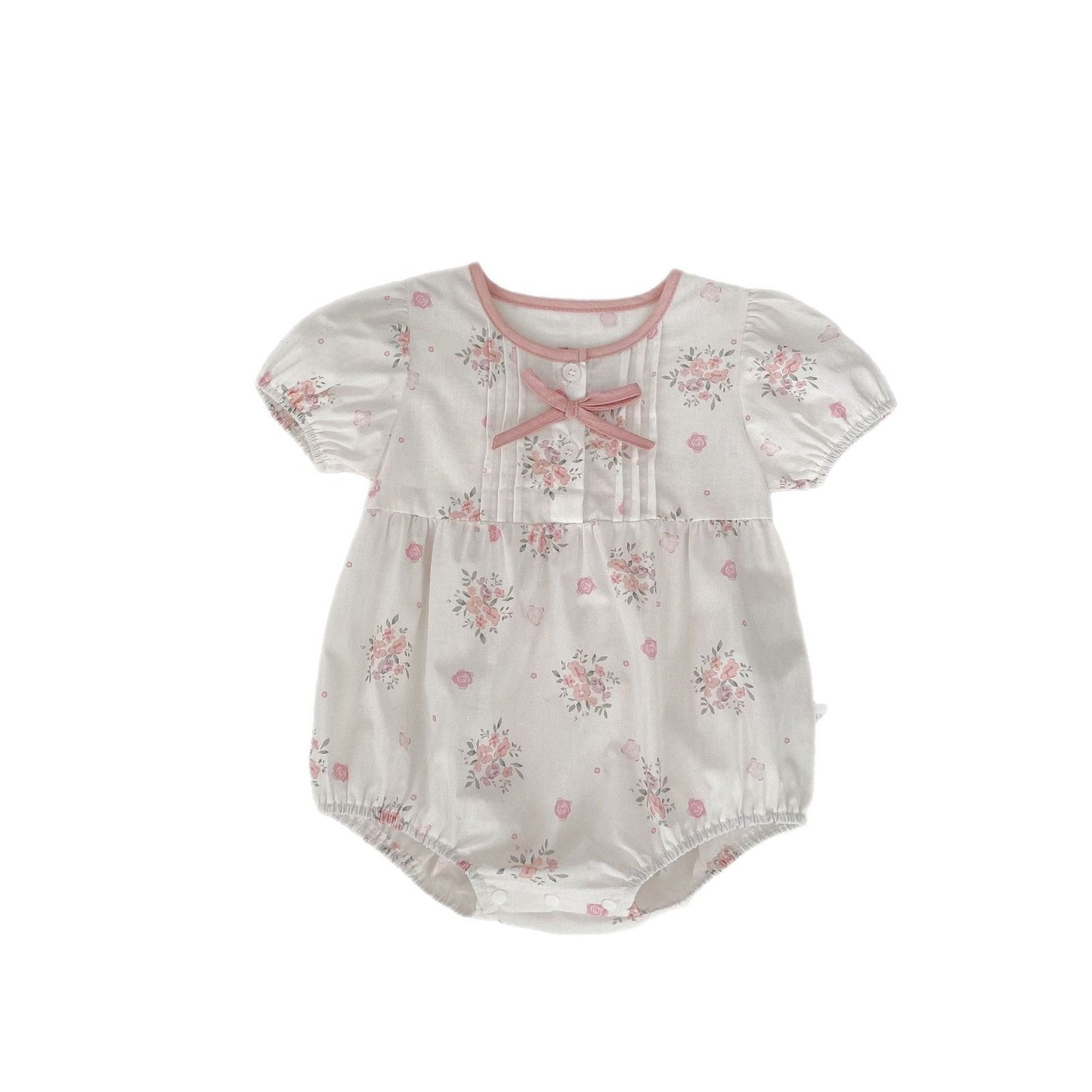 半袖ロンパース フラワープリントピンタック半袖ロンパース【mh0009707】