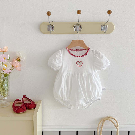 半袖ロンパース オープンハートチェックバイピング半袖ロンパース【mh0009758】