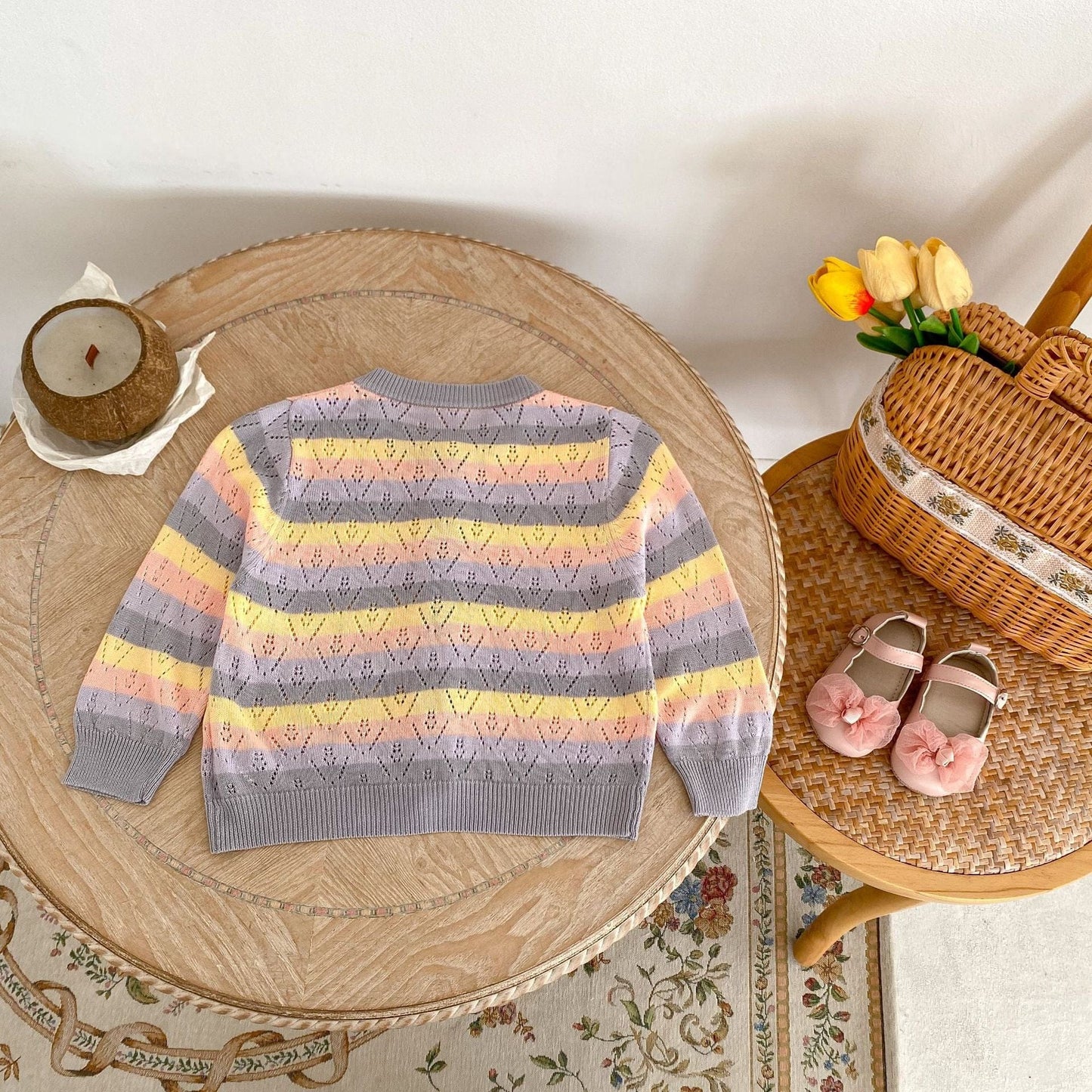 カーディガン・パーカー レインボーボーダーレースニットサマーカーディガン【mh0010171】