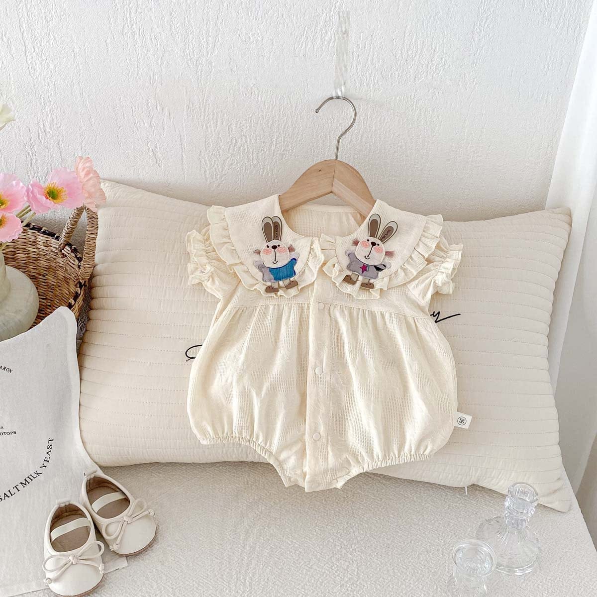 半袖ロンパース うさぎアップリケフリル半袖ロンパース【mh0010311】