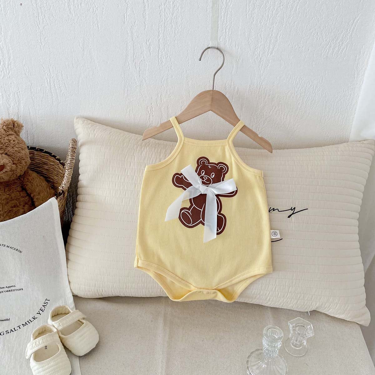 ノースリーブロンパース ベアくまリボンキャミソールボディスーツ【mh0010329】