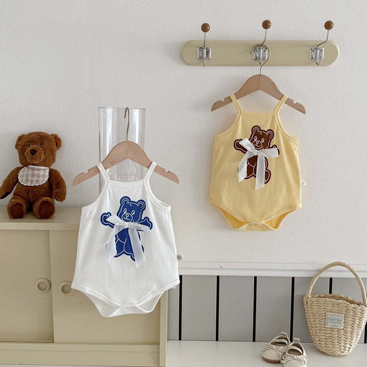 ノースリーブロンパース ベアくまリボンキャミソールボディスーツ【mh0010329】