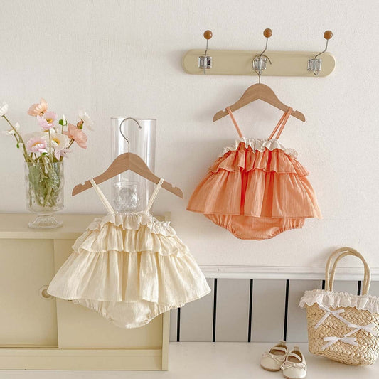 ノースリーブロンパース ティアードフリルキャミソールロンパース【mh0010345】