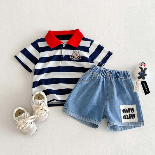 半袖シャツ・ブラウス ボーダーワンポイント刺繍半袖ポロシャツ【mh0010349】