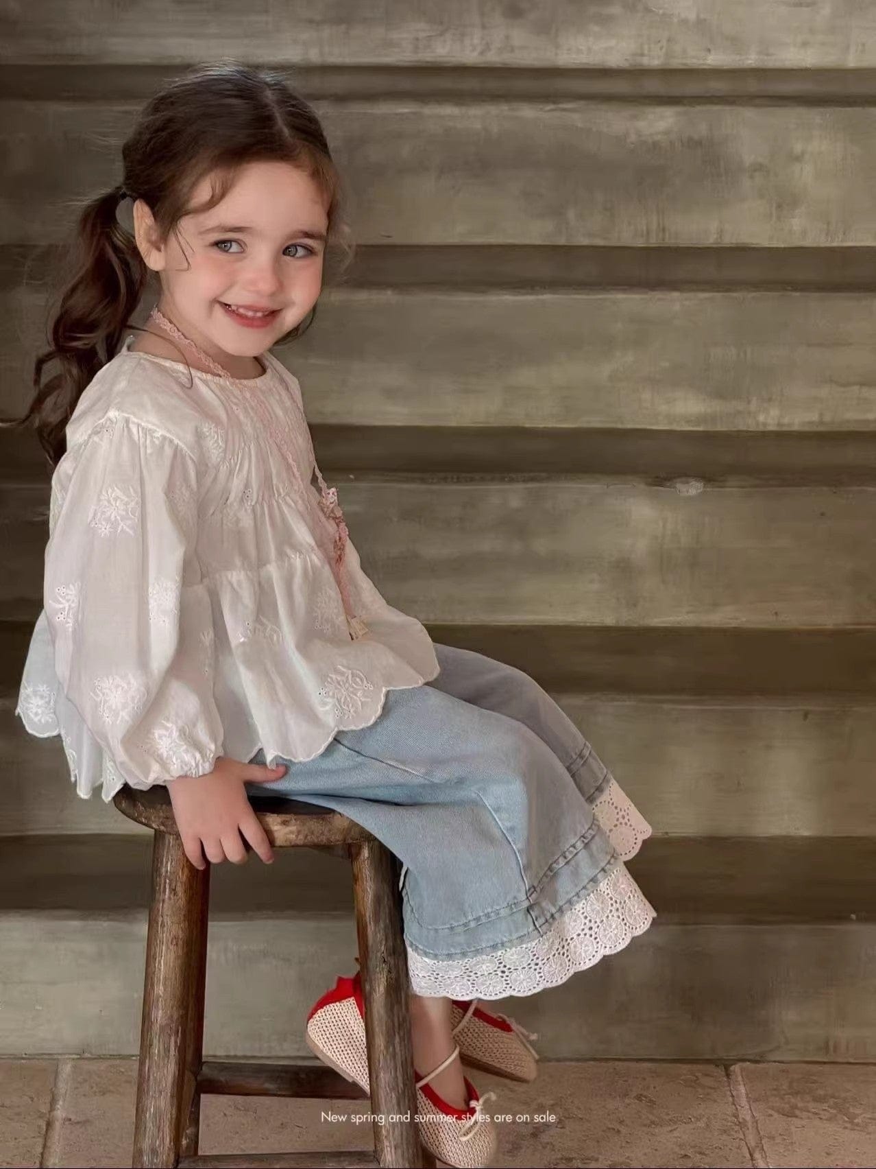 デニムパンツ 裾レースワイドルーズデニムパンツジーンズ【mh0010360】