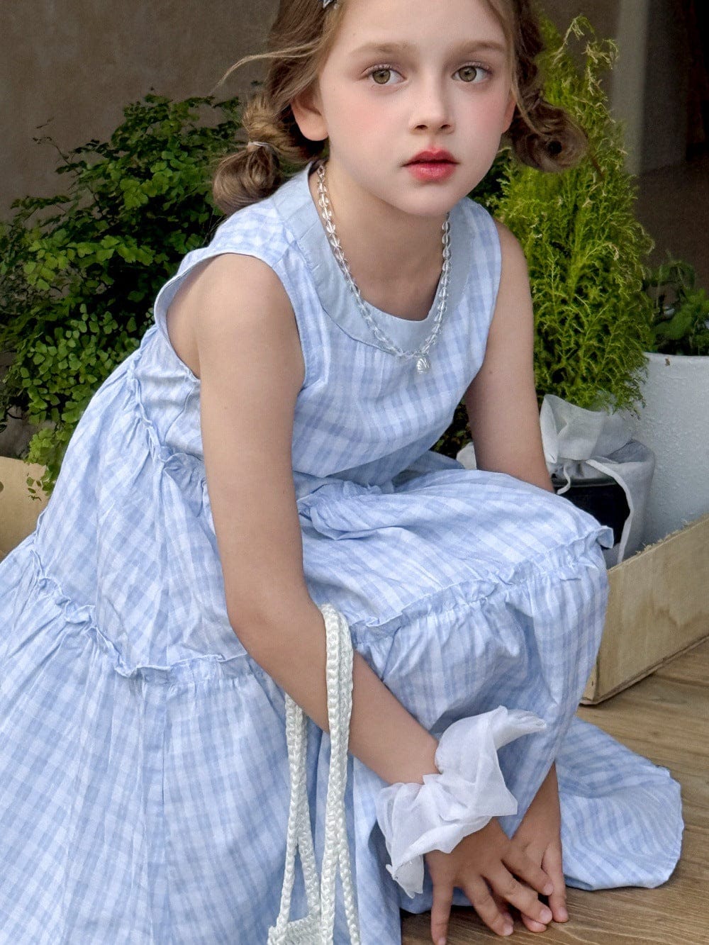 ノースリーブワンピース チェックノースリーブガーリーワンピース【mh0010378】