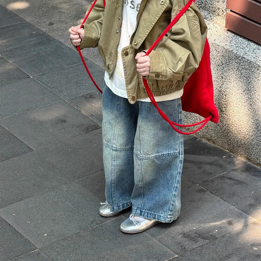 デニムパンツ 切替えステッチルーズデニムパンツジーンズ【mh0010567】