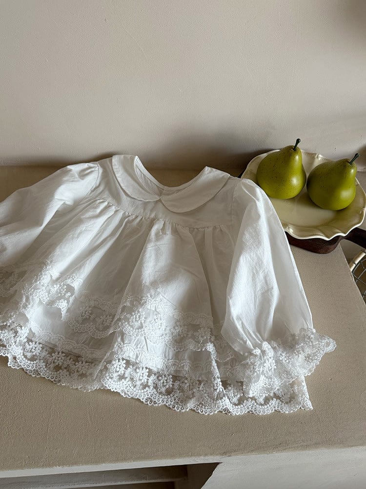 長袖シャツ・ブラウス 裾レース丸襟長袖ブラウス【mh0010572】