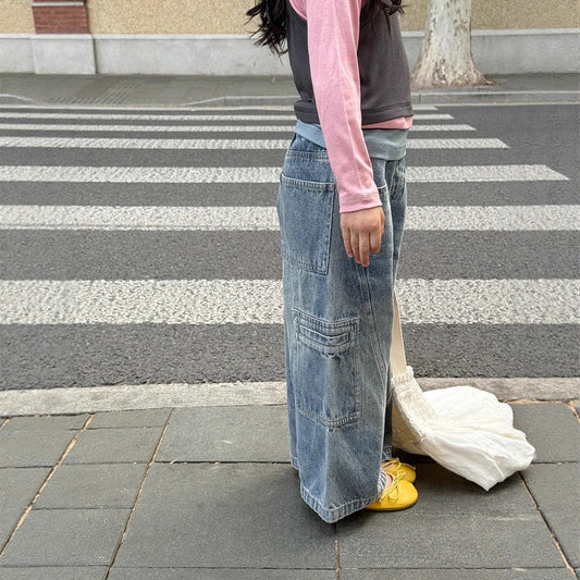 デニムパンツ カーゴポケットワイドルーズデニムパンツジーンズ【mh0010590】